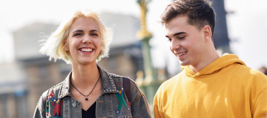 Girl and boy talking