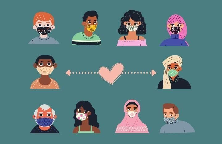 Graphic of a mixture of young people all wearing face masks for COVID-19