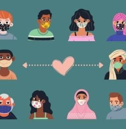 Graphic of a mixture of young people all wearing face masks for COVID-19