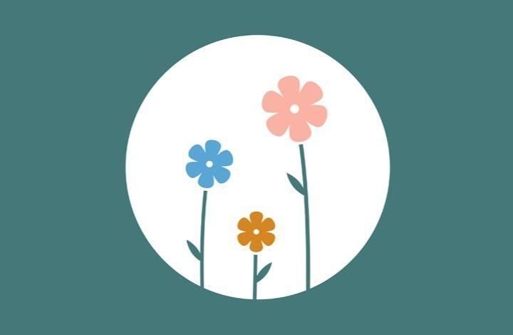 Graphic of some flowers in a white circle