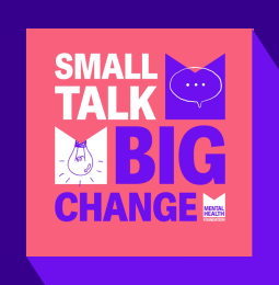 Small Talk Big Change logo on a purple background