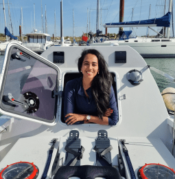 Ananya on her boat, 'Odysseus'