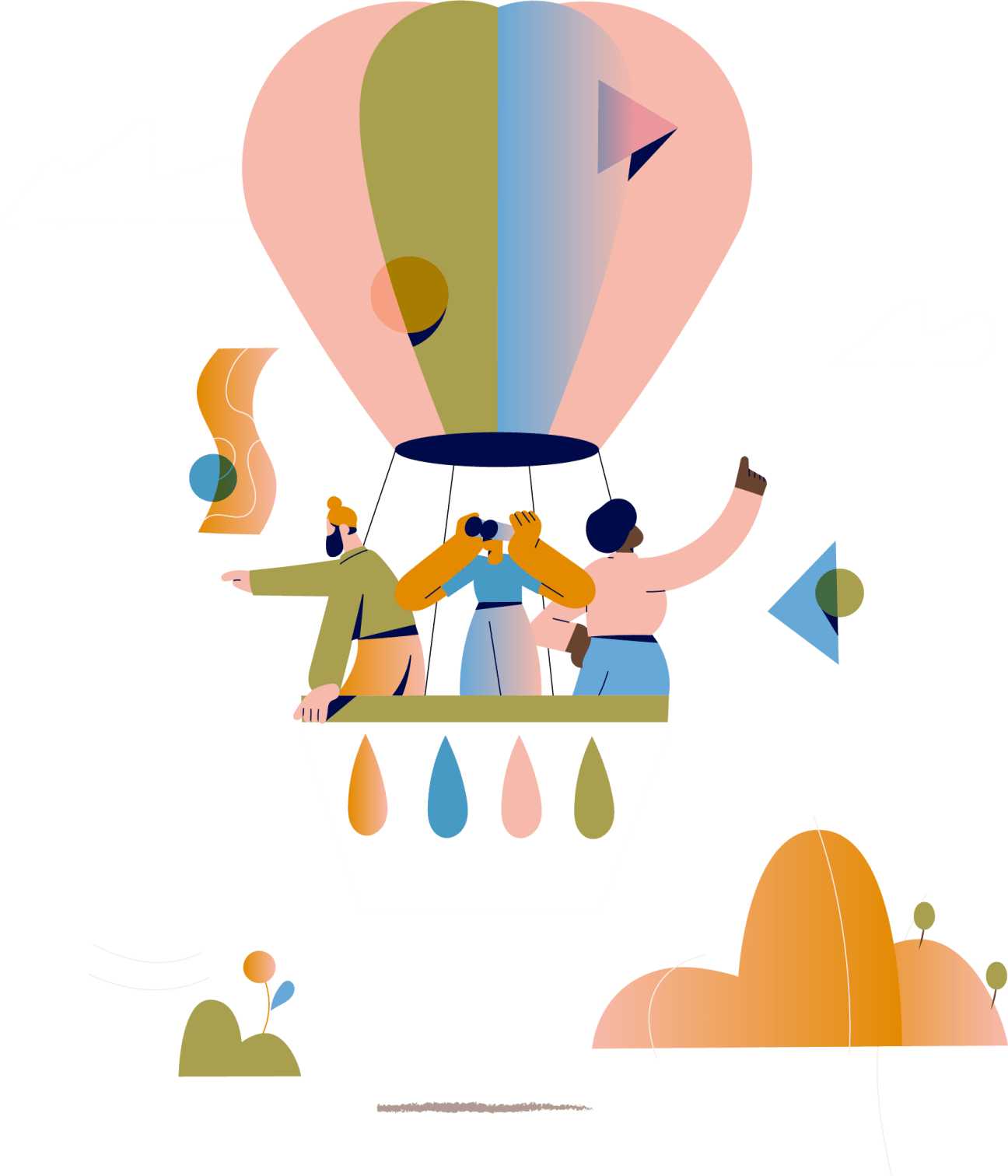 Three people in a hot air balloon