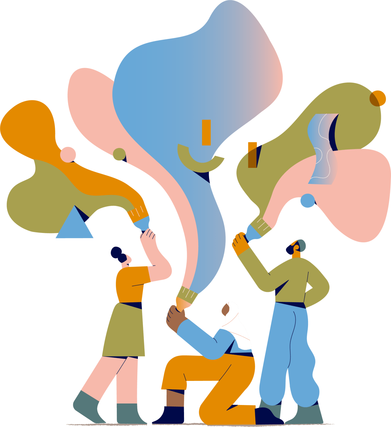 Three people waving flags
