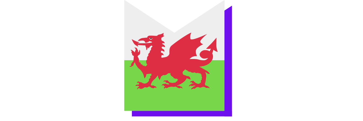 Wales flap in an M-shaped graphic